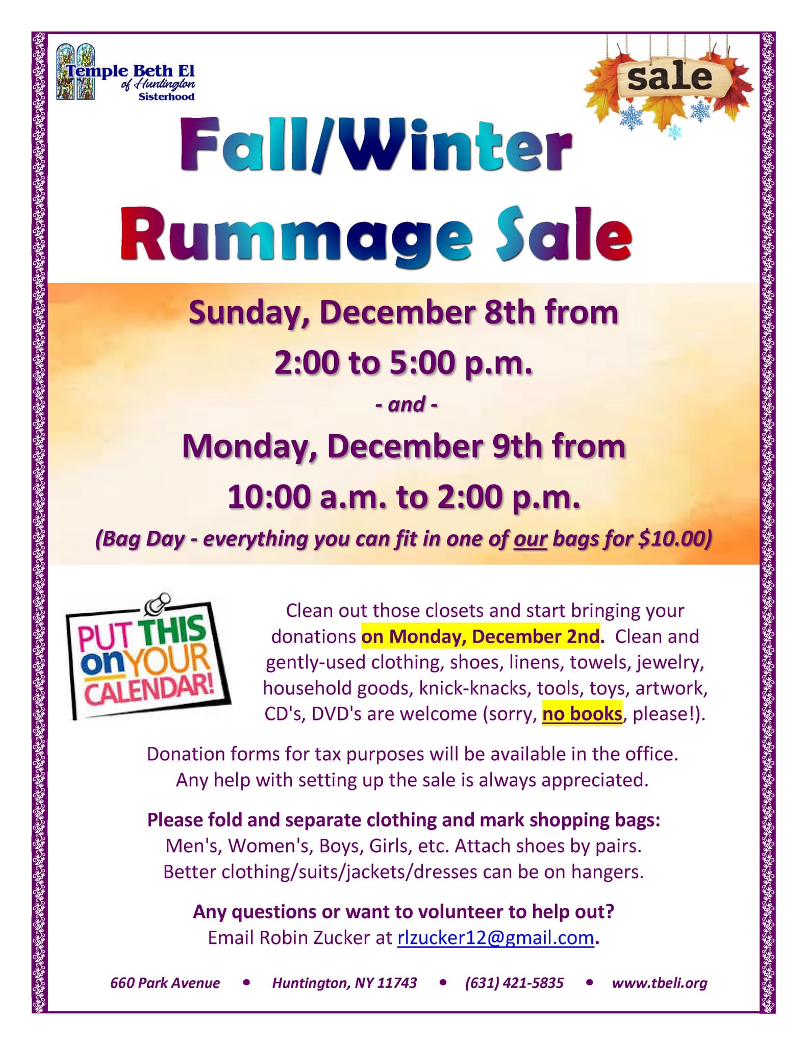 Temple Beth El Fall/Winter Rummage Sale