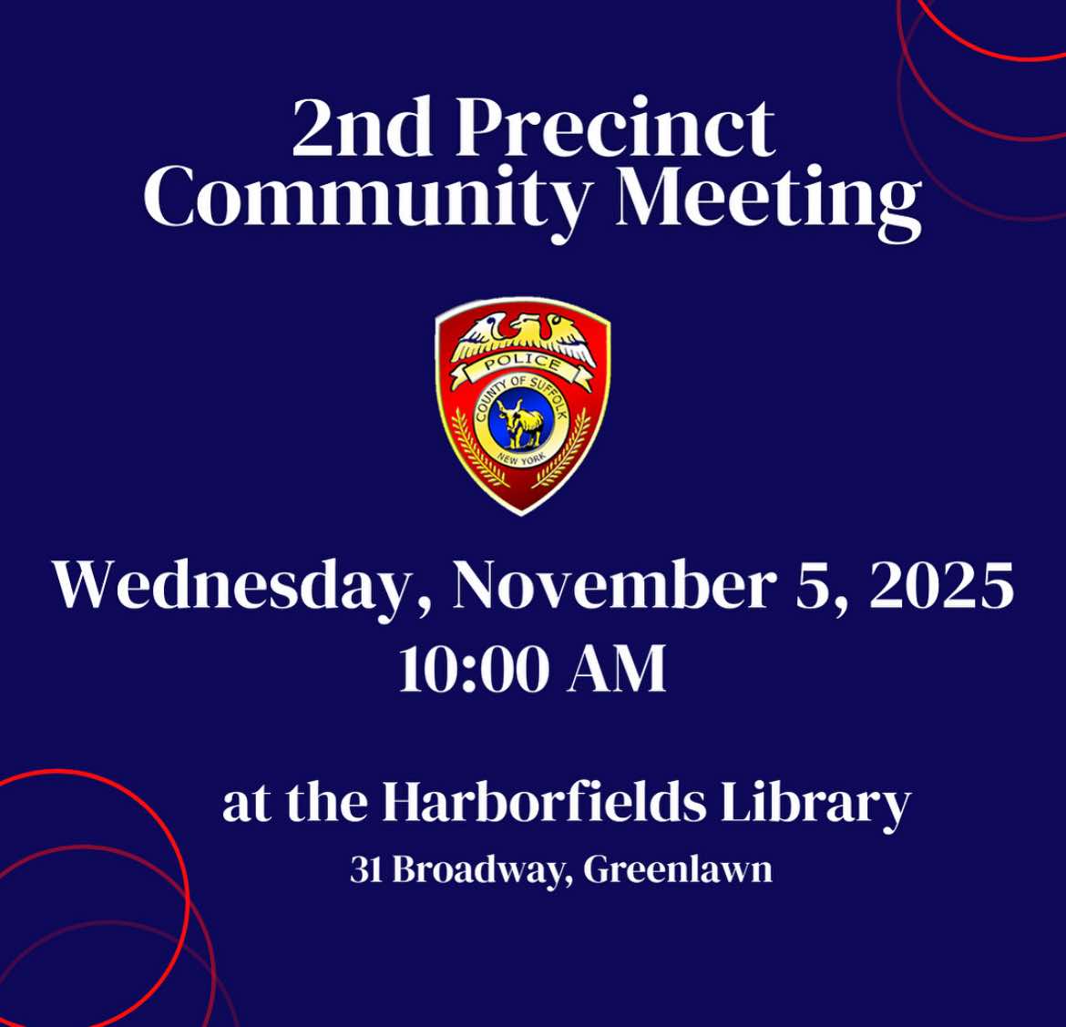 Suffolk County Police Department 2nd Precinct Monthly Community Meeting - November 2025