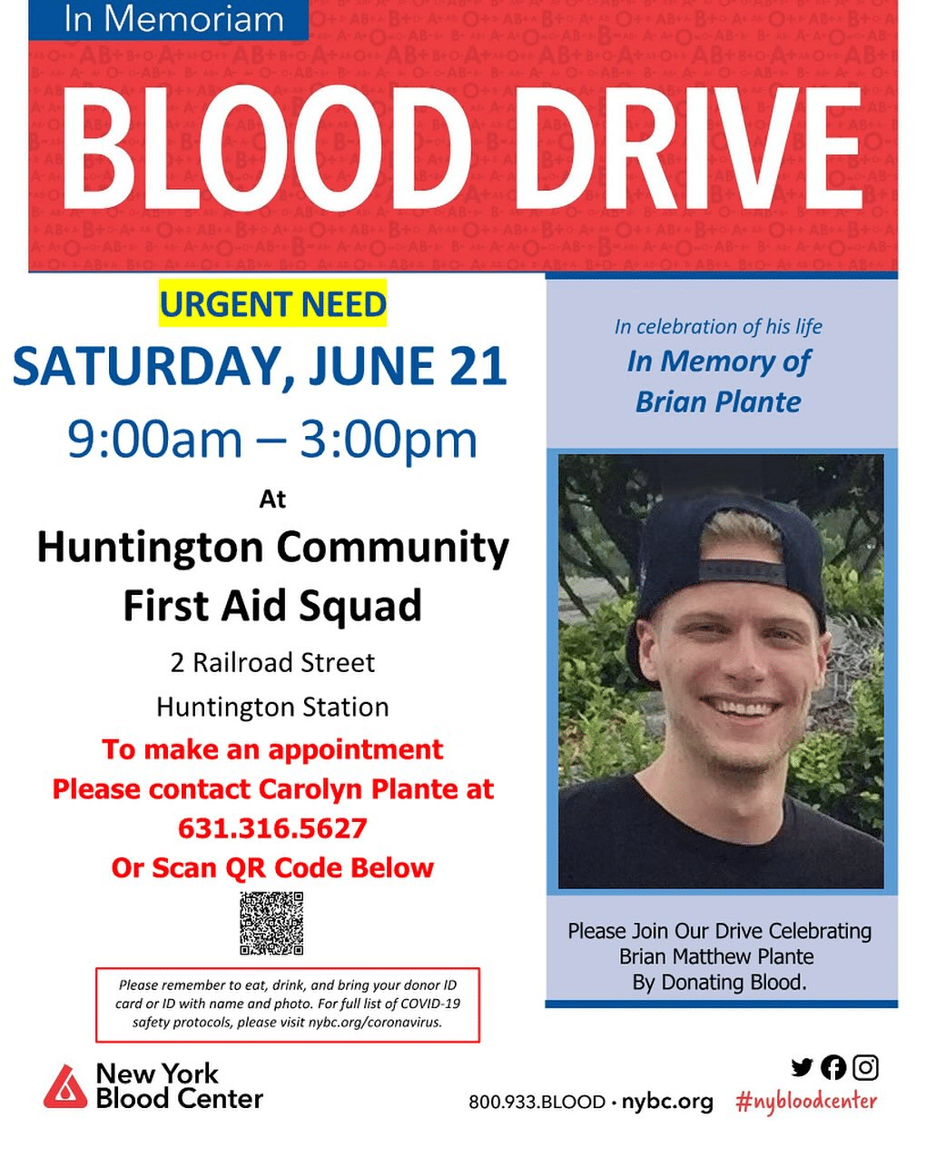 Blood Drive to Honor the Memory of Brian Plante - FREE