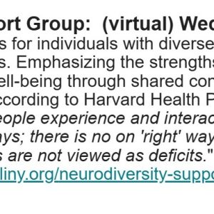 Neurodiversity Support Group: Virtual - FREE