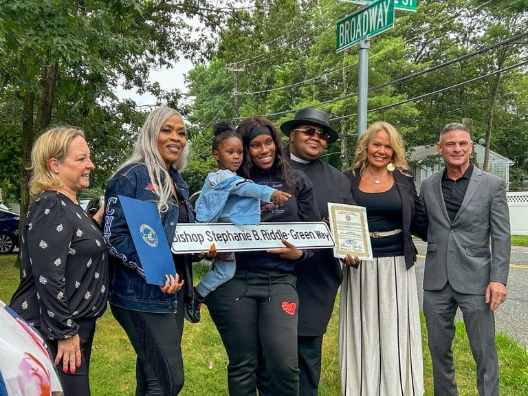 Street Dedication Bishop Stephanie B. Riddle Green: Family with Legislator Rebecca Sanin, Councilwoman Theresa Mari and Councilman Dave Bennardo