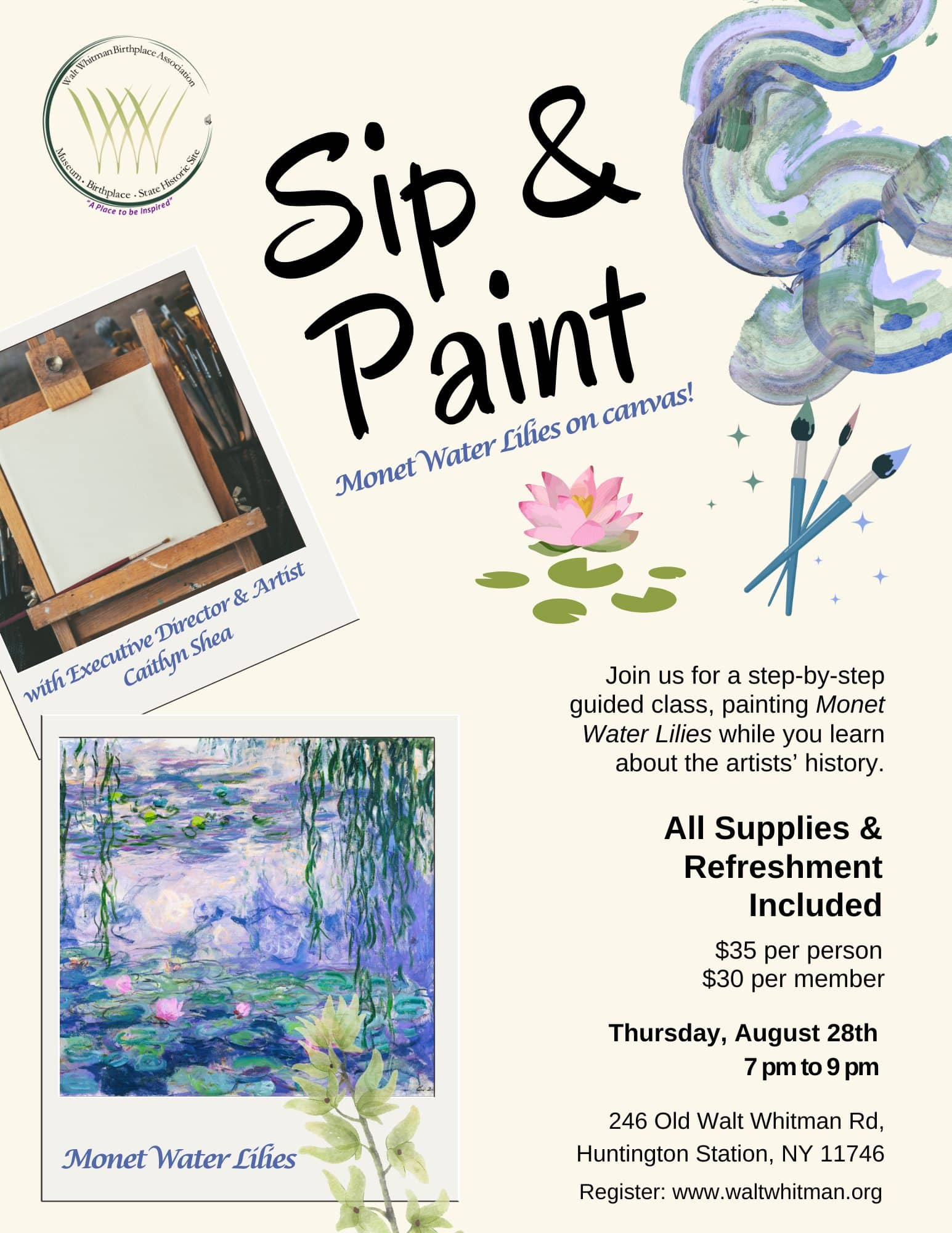 Sip and Paint Night: Monet Water Lilies Workshop on Long Island