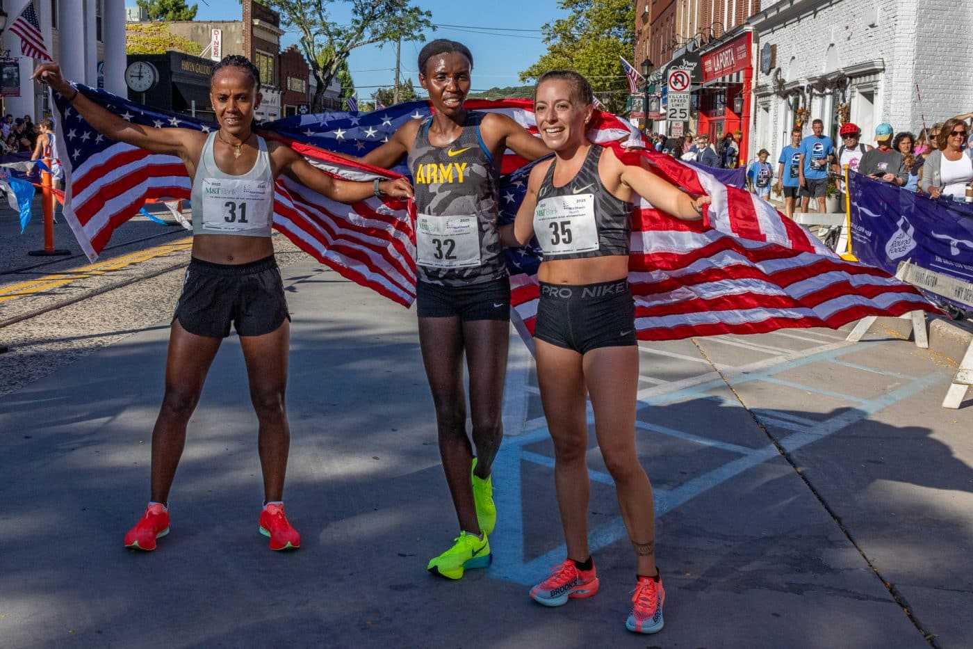 The Great Cow Harbor 10K Run 2025: Biruktayit Degefa Female Open 2nd place; Ednah Kurgat, US Army Female Open 1st Place; Kasandra Parker Female Open 3rd place.