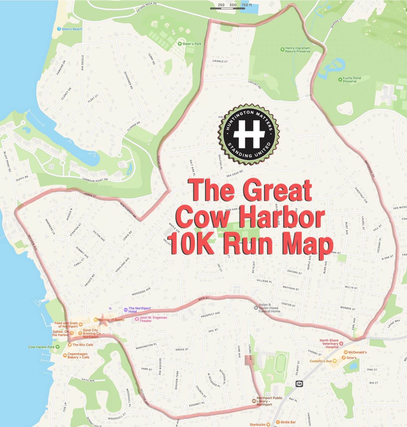The Great Cow Harbor 10K Run 2025: Race Route Map.