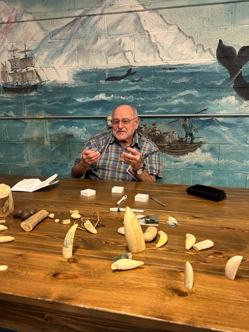 Learning about carving Scrimshaw from the Museum Board Member and Artisan. - Great Whale Takeover.