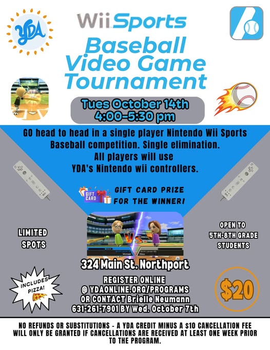 Wii Sports Baseball Video Game Tournament - 5th-8th Grade Students