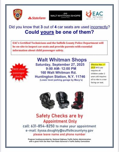 Car Seat Safety Checks - Suffolk County Police Department 2nd Precinct - FREE