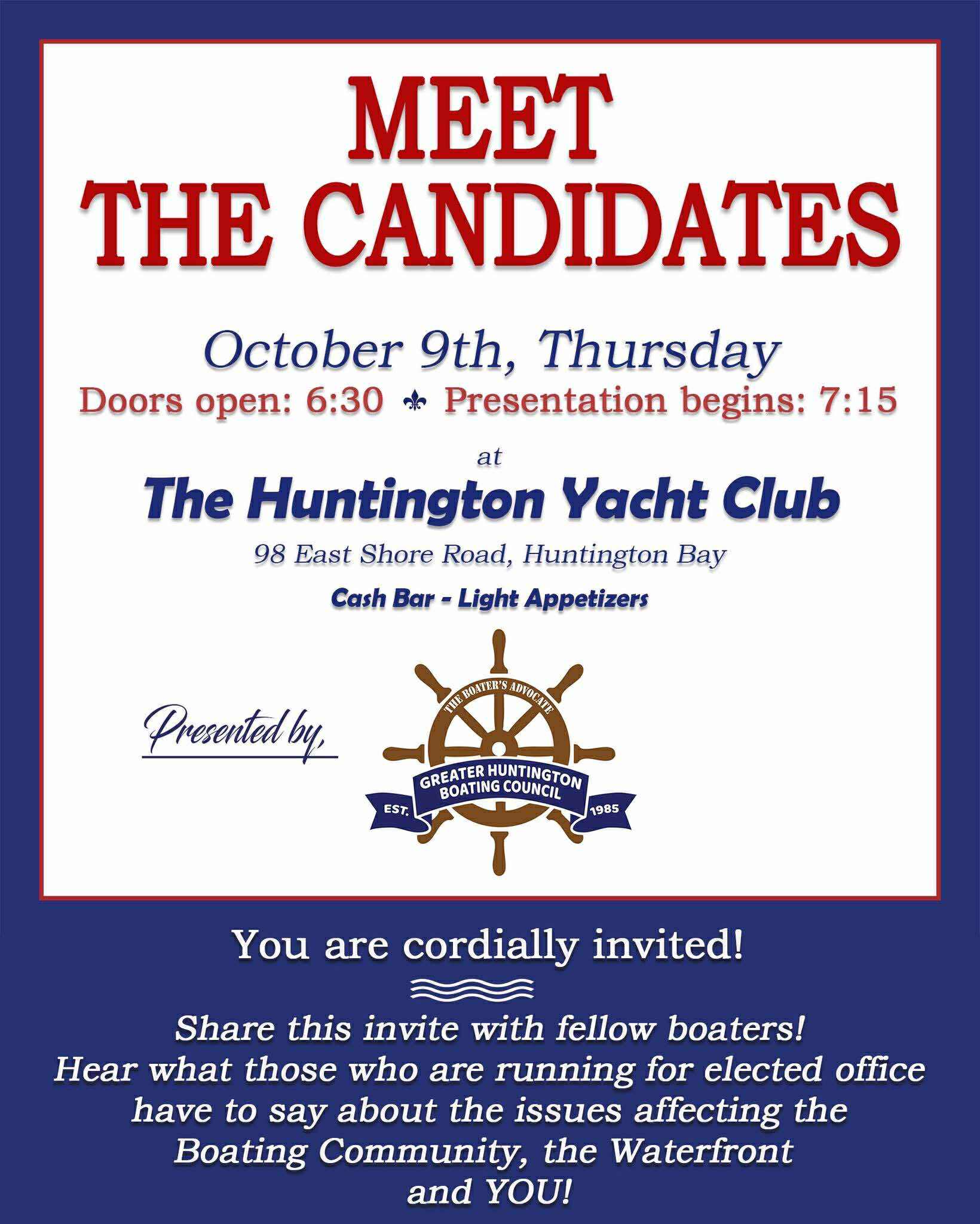 Meet the Candidates at the Huntington Yacht Club - FREE