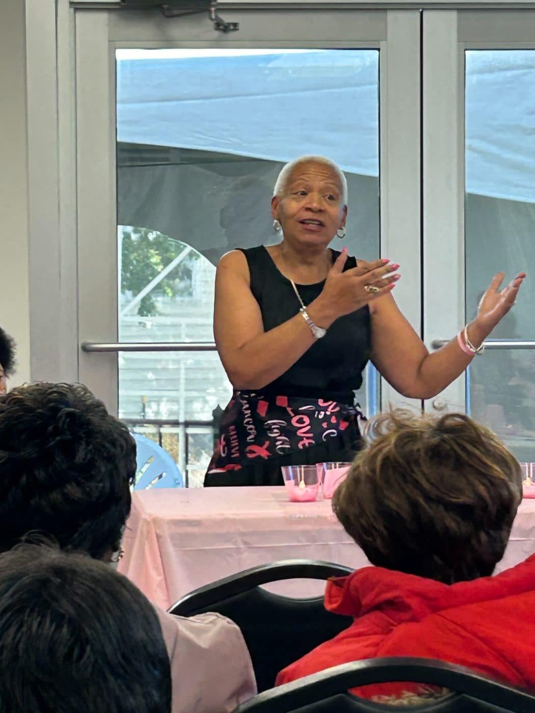 Guest Speaker and Breast Cancer Survivor Tracey Edwards. Breast Cancer Awareness Whitman Village