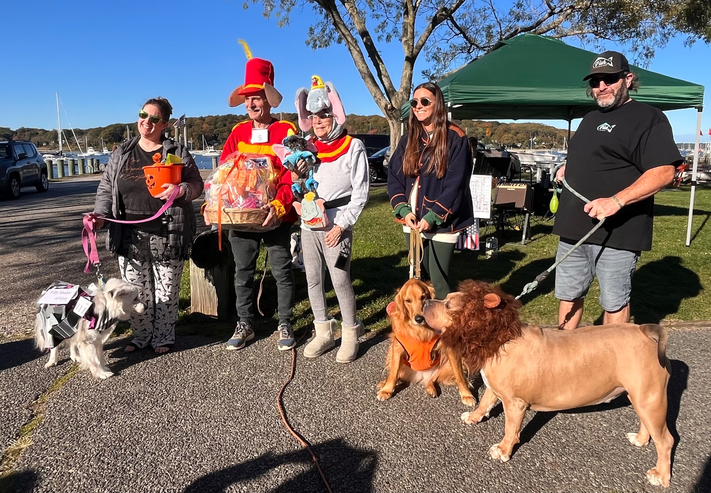 WINNERS: 50 Shades of Grey, Dumbo Family, Dribbler and Lion. Howl-Ween Pet Paw-Rade in Northport. Oct 25th Fall Halloween Fun.