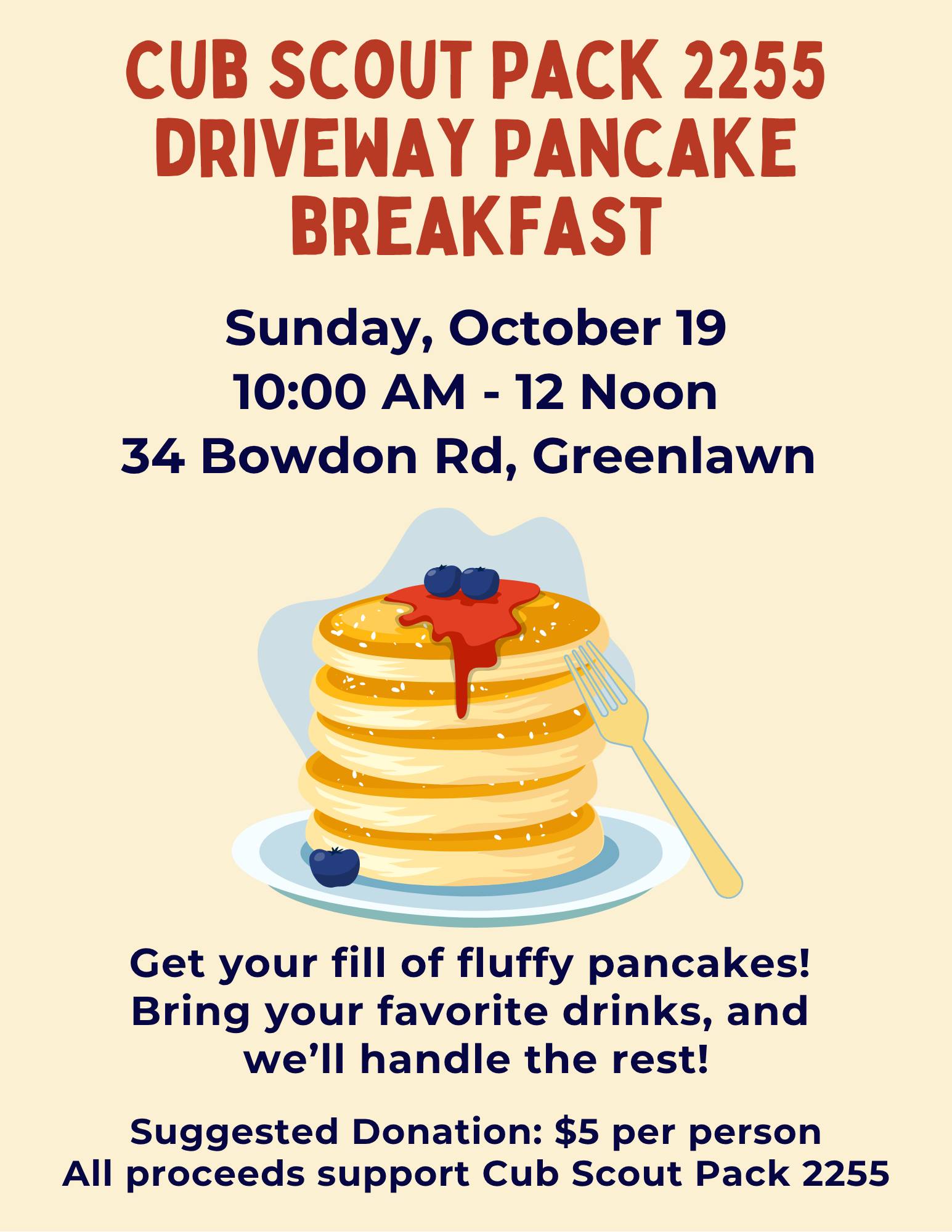 Cub Scout Pack 2255 Driveway Pancake Breakfast