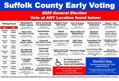 Suffolk County Election 2025 Early Voting schedule