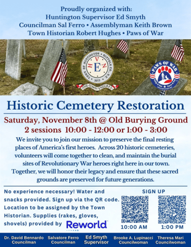 Town of Huntington Historic Cemetery Restoration - Volunteer - November 8th