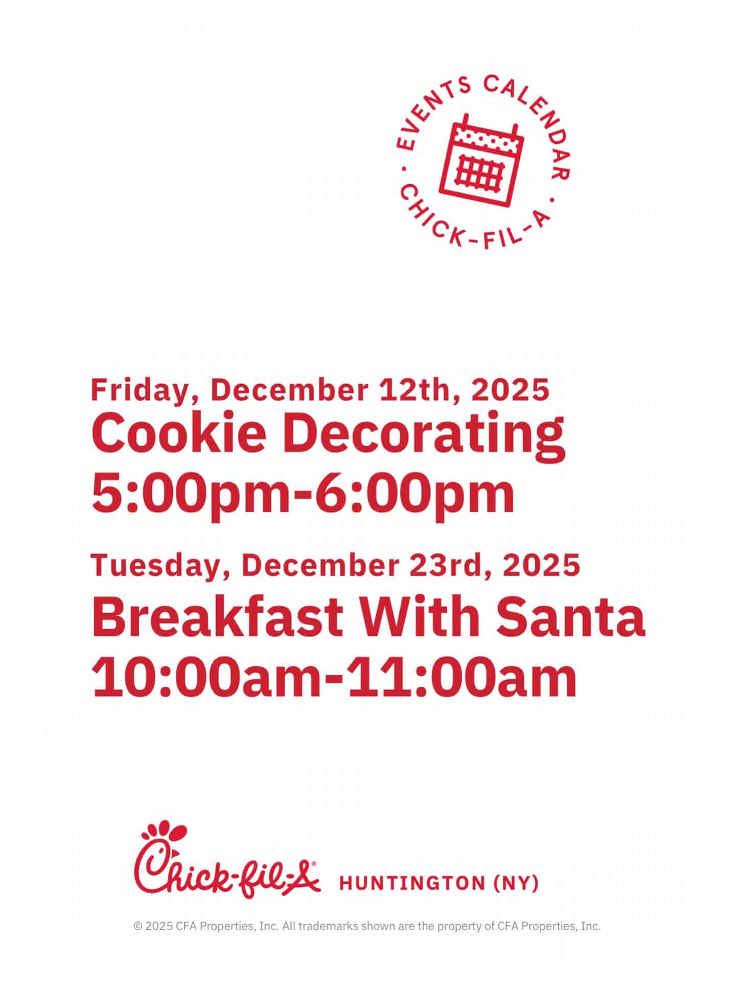 Chick-fil-A Cookie Decorating (12/12) and Breakfast with Santa (12/23) FREE