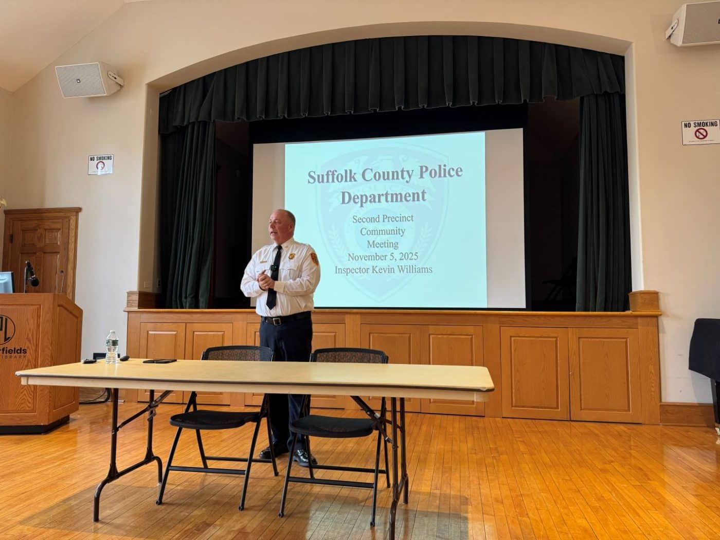SCPD 2nd Precinct Inspector Kevin Williams. Nov 2025 Suffolk County Police Department 2nd Precinct Community Meeting