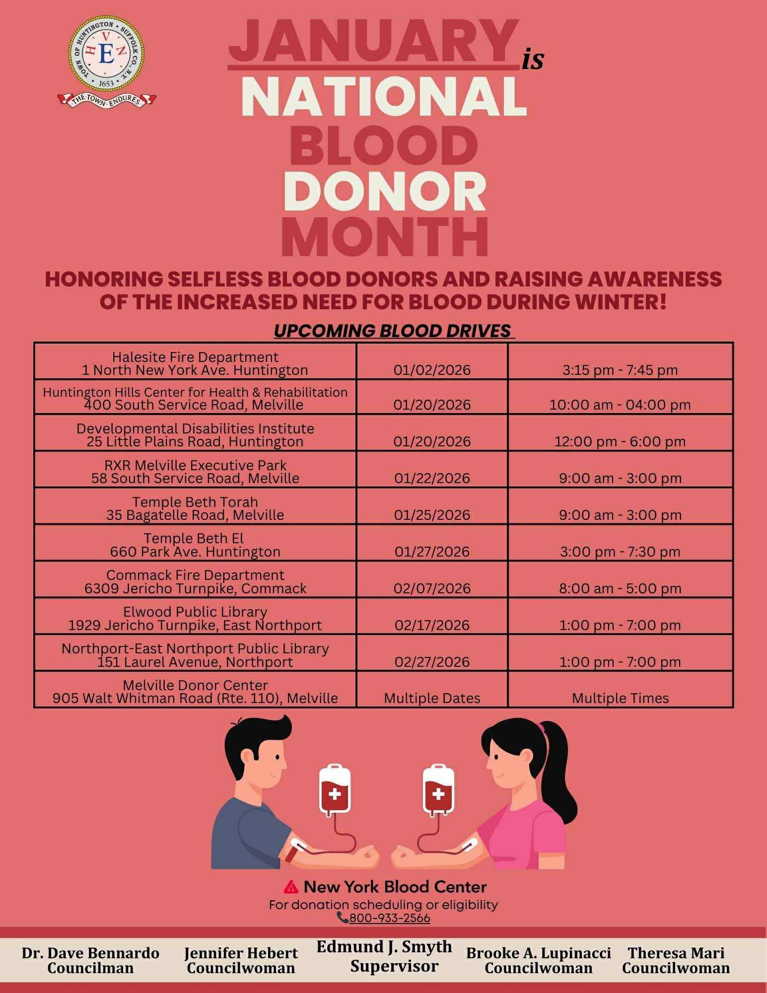 Blood Drives in Huntington January and February 2026