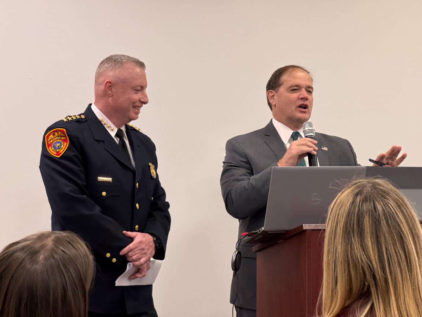 Suffolk County Police Department Chief William Doherty with Suffolk County District Attorney Ray Tierney. Law Enforcement Community Advisory Board Meeting