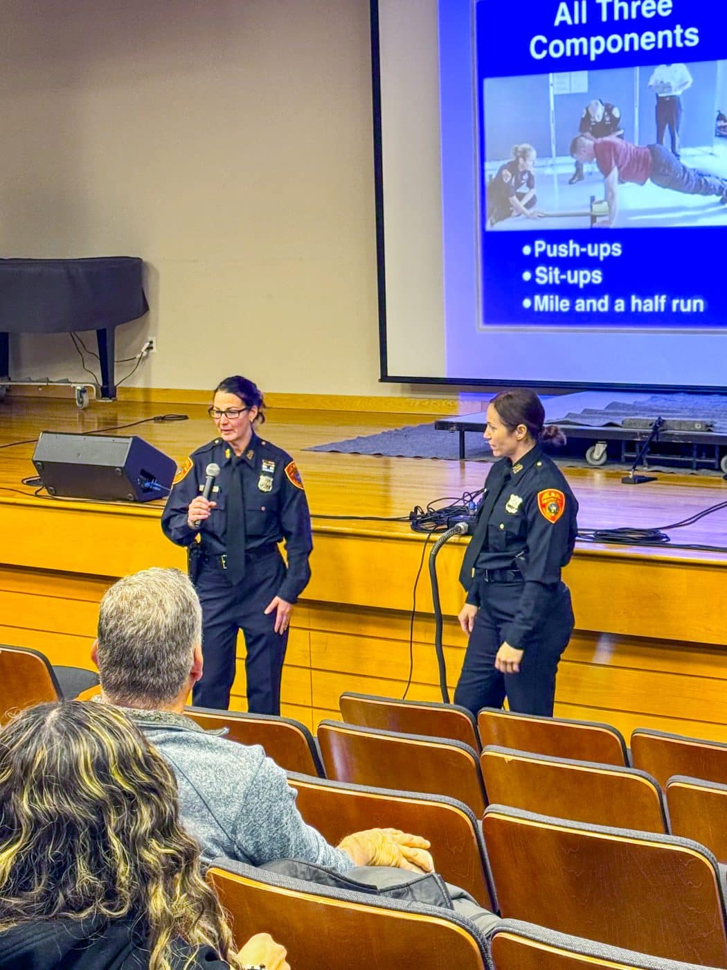 SCPD Officers discuss the physical fitness requirements of the police exam. Suffolk County Police Department Recruitment Information Session