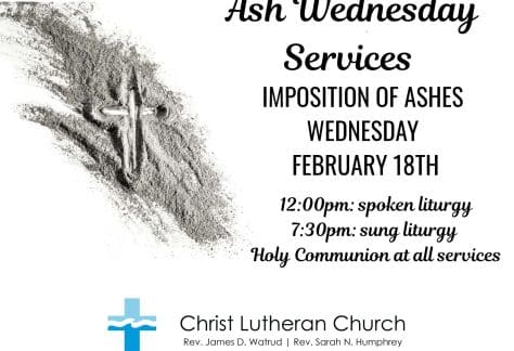 Ash Wednesday Services at Christ Lutheran Church