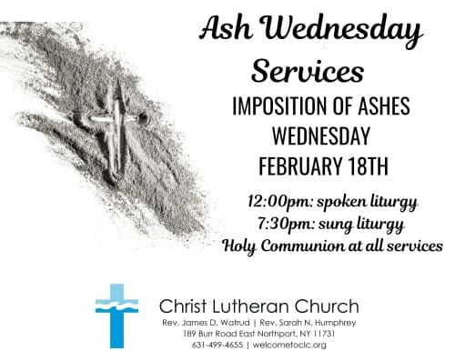 Ash Wednesday Services at Christ Lutheran Church