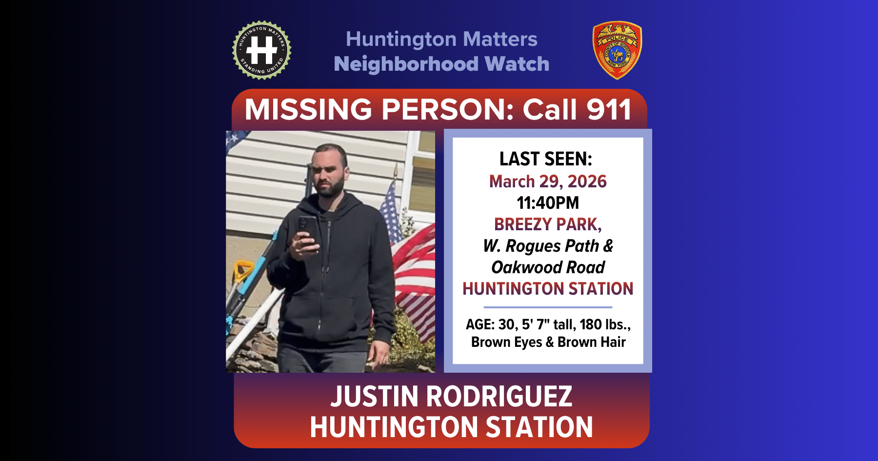 Justin Rodriguez Huntington Station MISSING Suffolk County Police Department