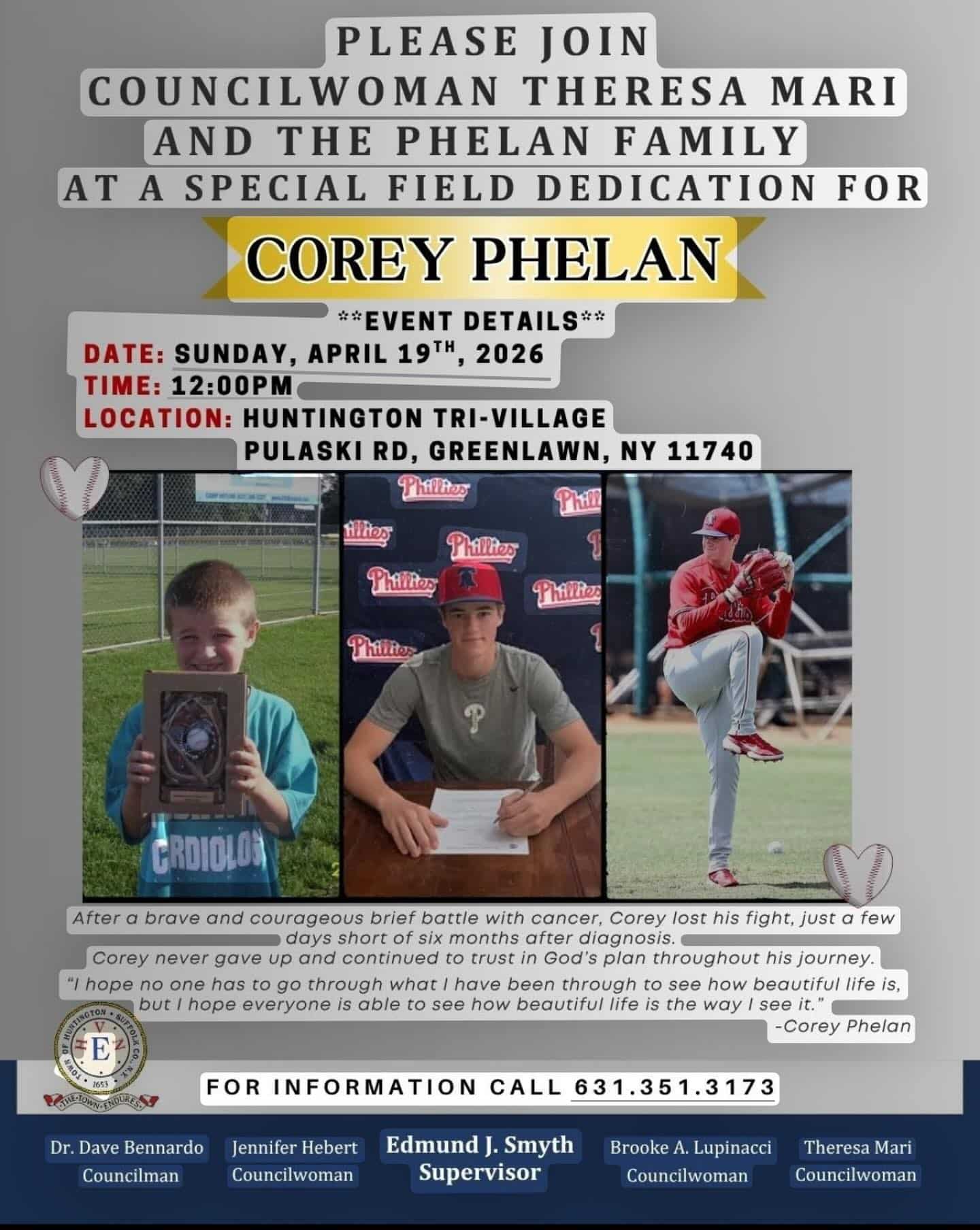 Tri-Village Baseball Field Dedication in honor of Corey Phelan
