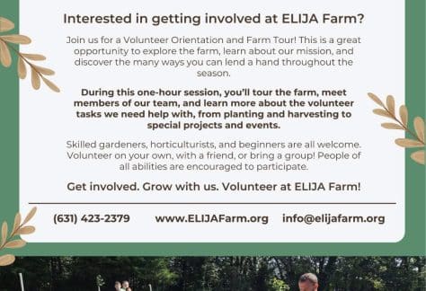 Volunteer Orientation at ELIJA Farm - Free