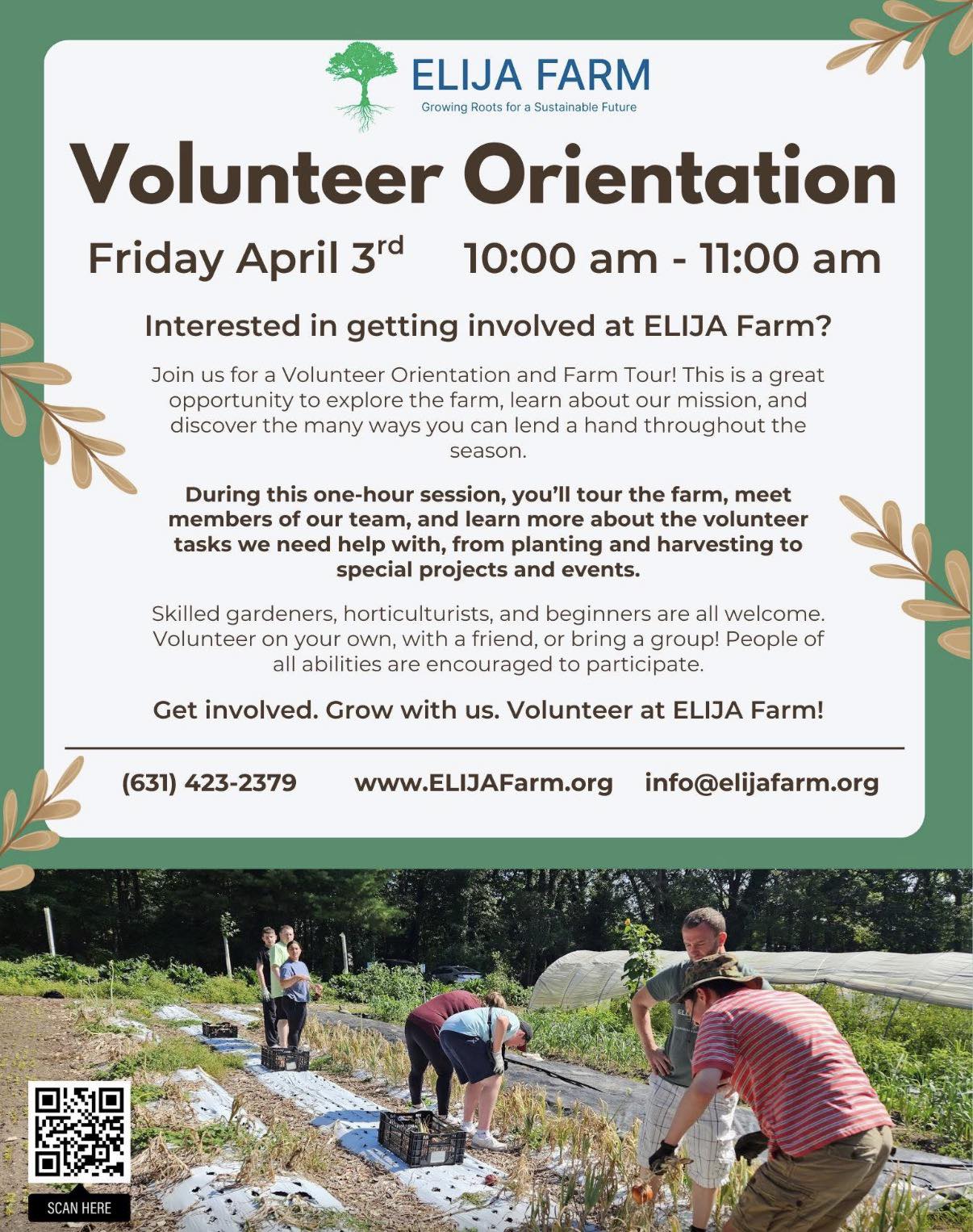 Volunteer Orientation at ELIJA Farm - Free