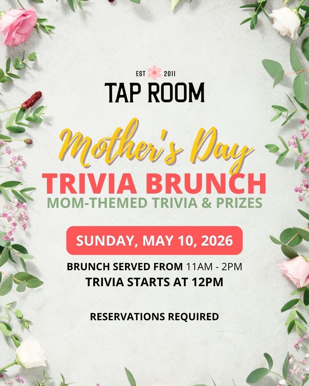 Tap Room Huntington Mother's Day Brunch vertical