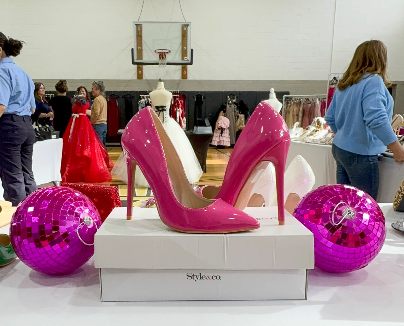 Beautiful pink high heeled shoes waiting for their new home. Project Prom Transforms Huntington Senior Center into a Prom Boutique