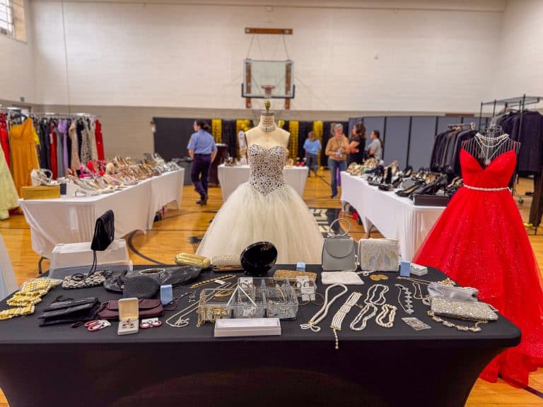 The hours of work by the Town, Youth Bureau, SCPD 2nd Precinct, and volunteers are evident in every detail, transforming the space into a boutique-style showroom filled entirely with community-donated dresses, suits, and accessories for students preparing for prom. Project Prom Transforms Huntington Senior Center into a Prom Boutique