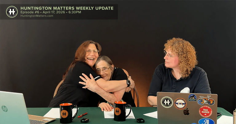June Margolin hugging Diane Schaber with Dana Richter looking on. Huntington Matters Weekly Update: E-Bike Safety Concerns, Daycare Investigation, Local Events & Community Updates