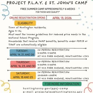 Town of Huntington Project PL.A.Y. and St. John's Camp Registration