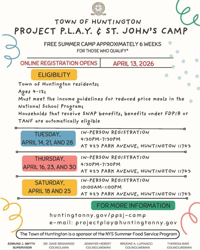 Town of Huntington Project PL.A.Y. and St. John's Camp Registration