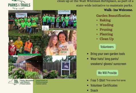 I love My Park Day - Walt Whitman Birthplace Association Clean up Day - Free