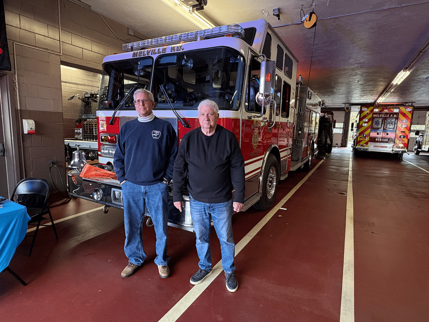 56 Year Veteran Firefighter Gerard McDonald and 63 year Veteran Firefighter Frank Mongelli, Melville Fire Department. A Community Within the Community: The Volunteer Firefighters and EMTs of Huntington