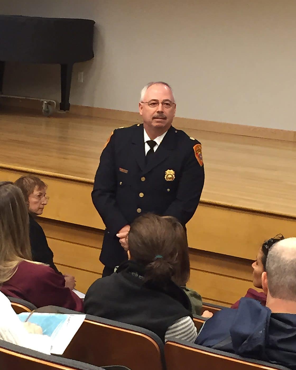 Suffolk County Police Department 2nd Precinct Deputy Inspector Reid listens to audience dissatisfaction with police services at the November 2014 Precinct Monthly Community Meeting. Sarah Strobel's friends attended the meeting to advocate for her. The Hidden Final Chapter of Sarah Strobel’s Murder Case