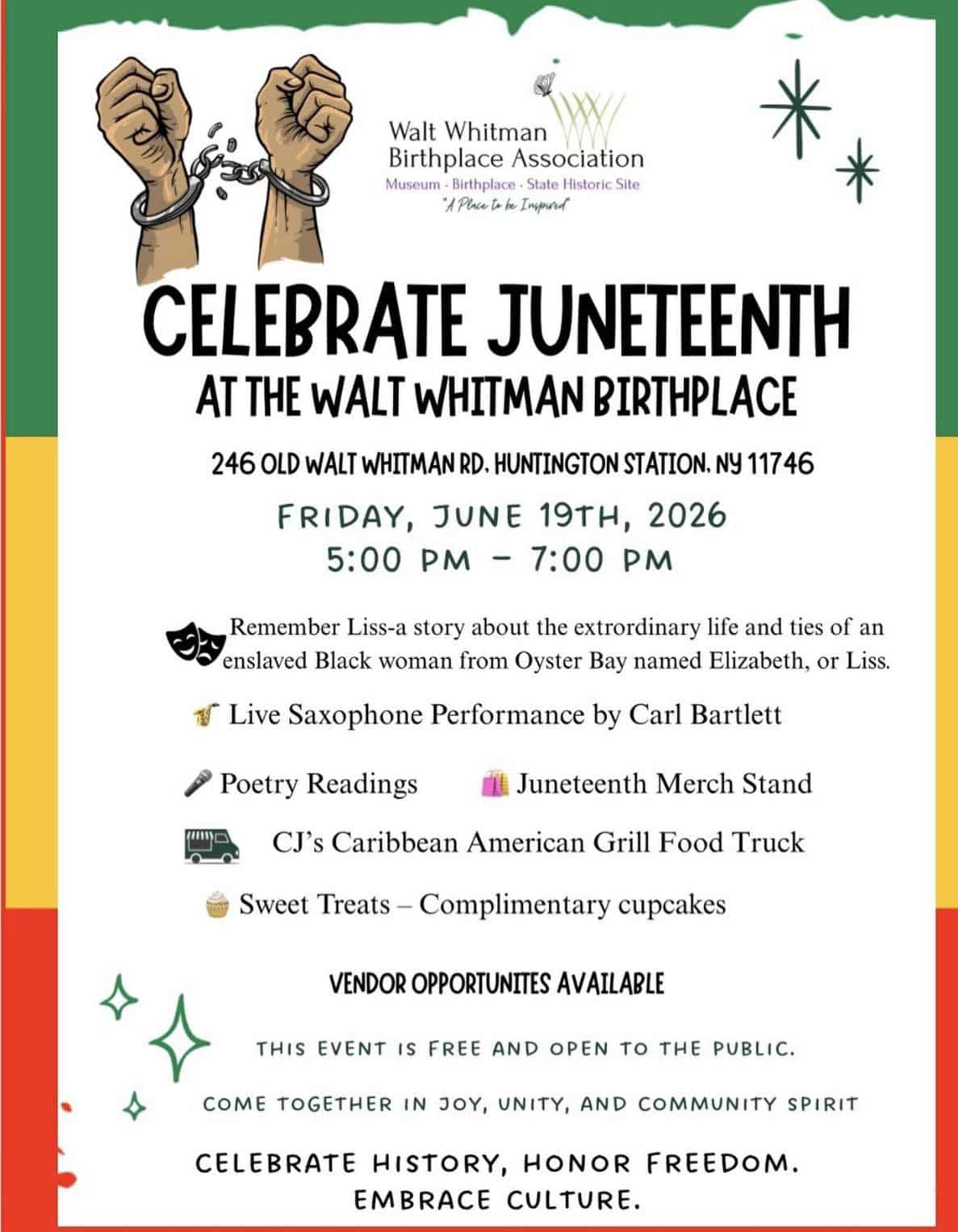 Juneteenth at Walt Whitman Birthplace - Free