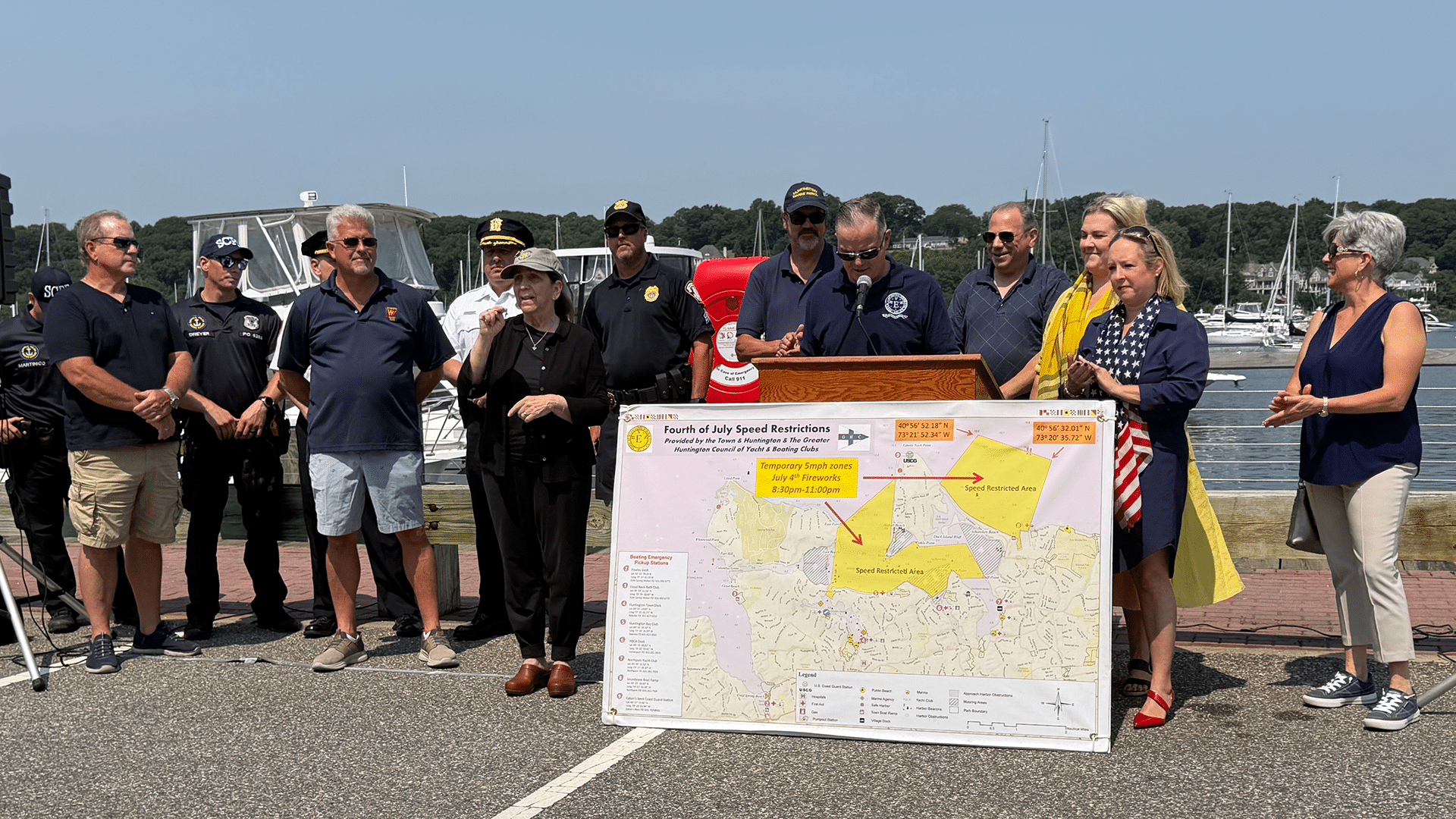 Suffolk County Police Department Marine Bureau and 2nd Precinct; Greater Huntington Boating Council; Town of Huntington - Public Safety Officer, Supervisor, Town Clerk, and Councilwoman; Suffolk County Legislator and New York State Assembly Chief of Staff. Safety First: Huntington Prepares for a Busy Fourth of July on the Water