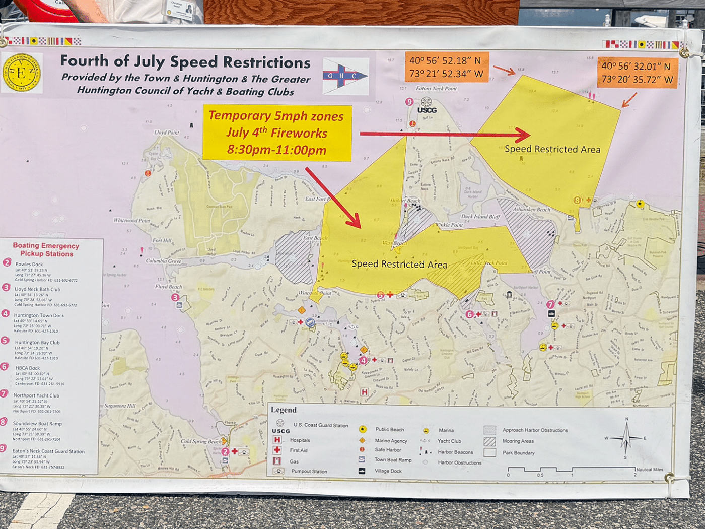 Map and charts with the Fourth of July Temporary speed restrictions. Speed Restrictions Safety First: Huntington Prepares for a Busy Fourth of July on the Water