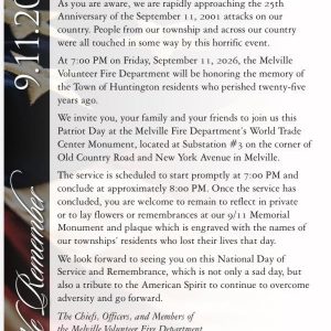 25th Anniversary September 11 Memorial Service - Free