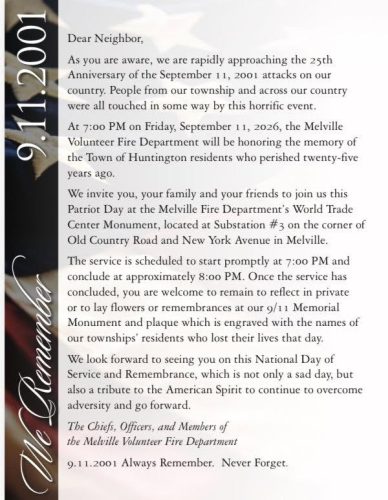 25th Anniversary September 11 Memorial Service - Free