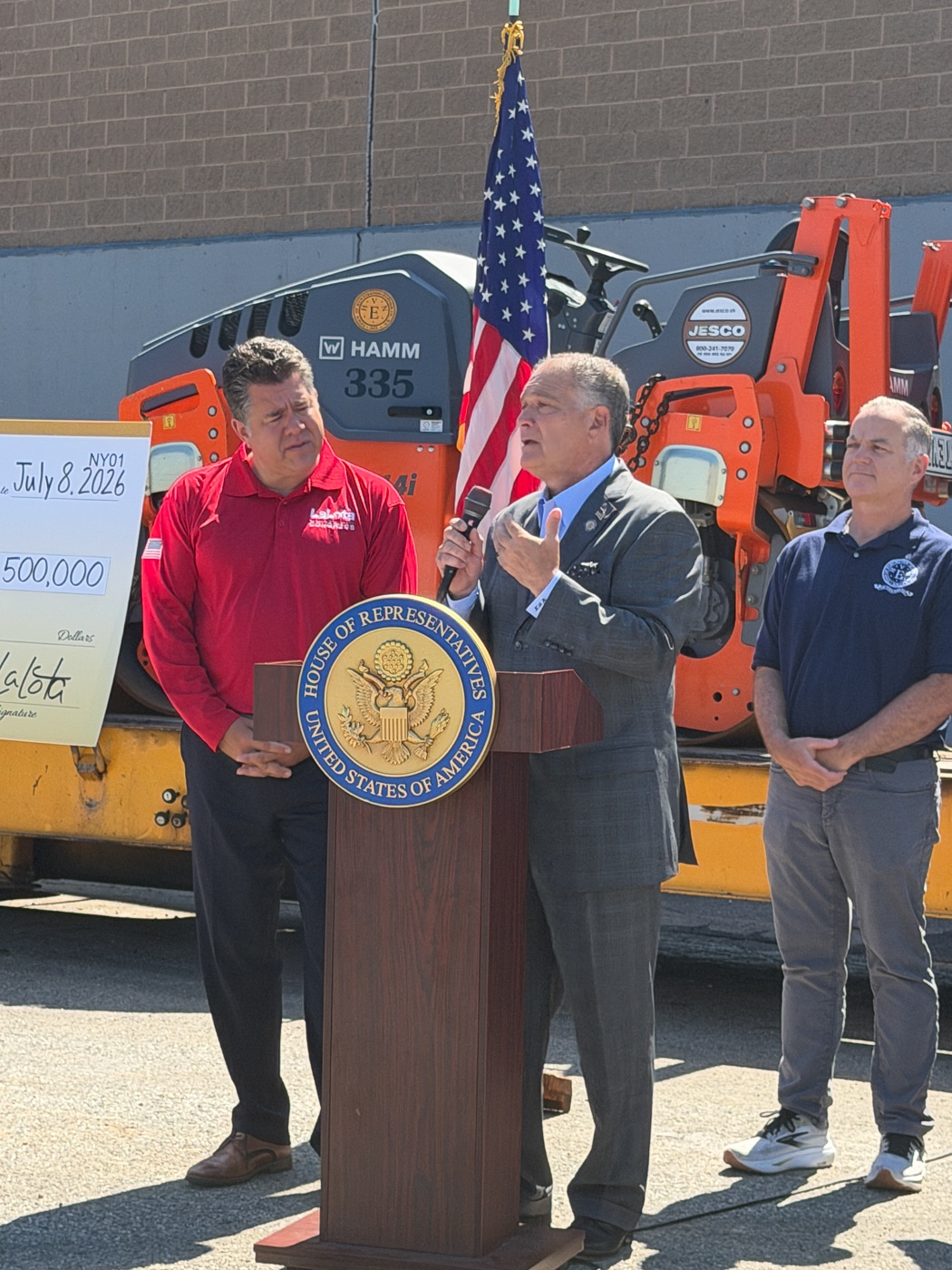 Congressman Nick LaLota, New York State Senator Mario Mattera and Town of Huntington Supervisor Ed Smyth. Huntington Receives $3.5M Federal Grant for Road Paving