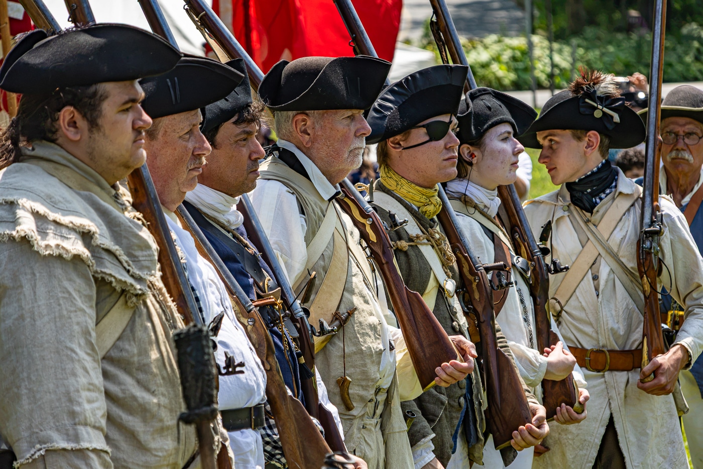 The Order of the Ancient and Honorable Huntington Militia stands at the ready. Huntington Recreates July 22, 1776 During America's 250th Celebration