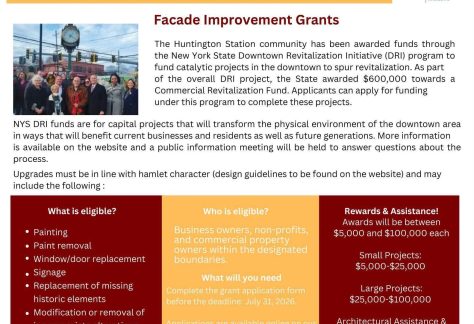 Huntington Station DRI Facade Improvement Grant Program EXTENDED till July 31