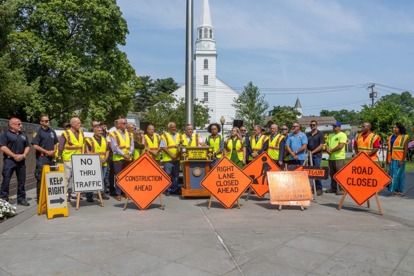 Town Supervisor Ed Smyth stood alongside Highway Superintendent Andre Sorrentino, Suffolk County Legislator Tom Donnelly, Councilwoman Brooke Lupinacci, Councilwoman Jen Hebert, Receiver of Taxes Jillian Guthman, Town Clerk Andrew Raia, Director of Public Safety Officer Chris Lau, and Suffolk County Police Department 2nd Precinct Inspector Marcus Rivera along with many others to underscore a simple but urgent theme - Slow Down, Drive Sober and Pay Attention. Huntington Officials Urge Work Zone Safety - Demand Action on Drugged Driving Laws