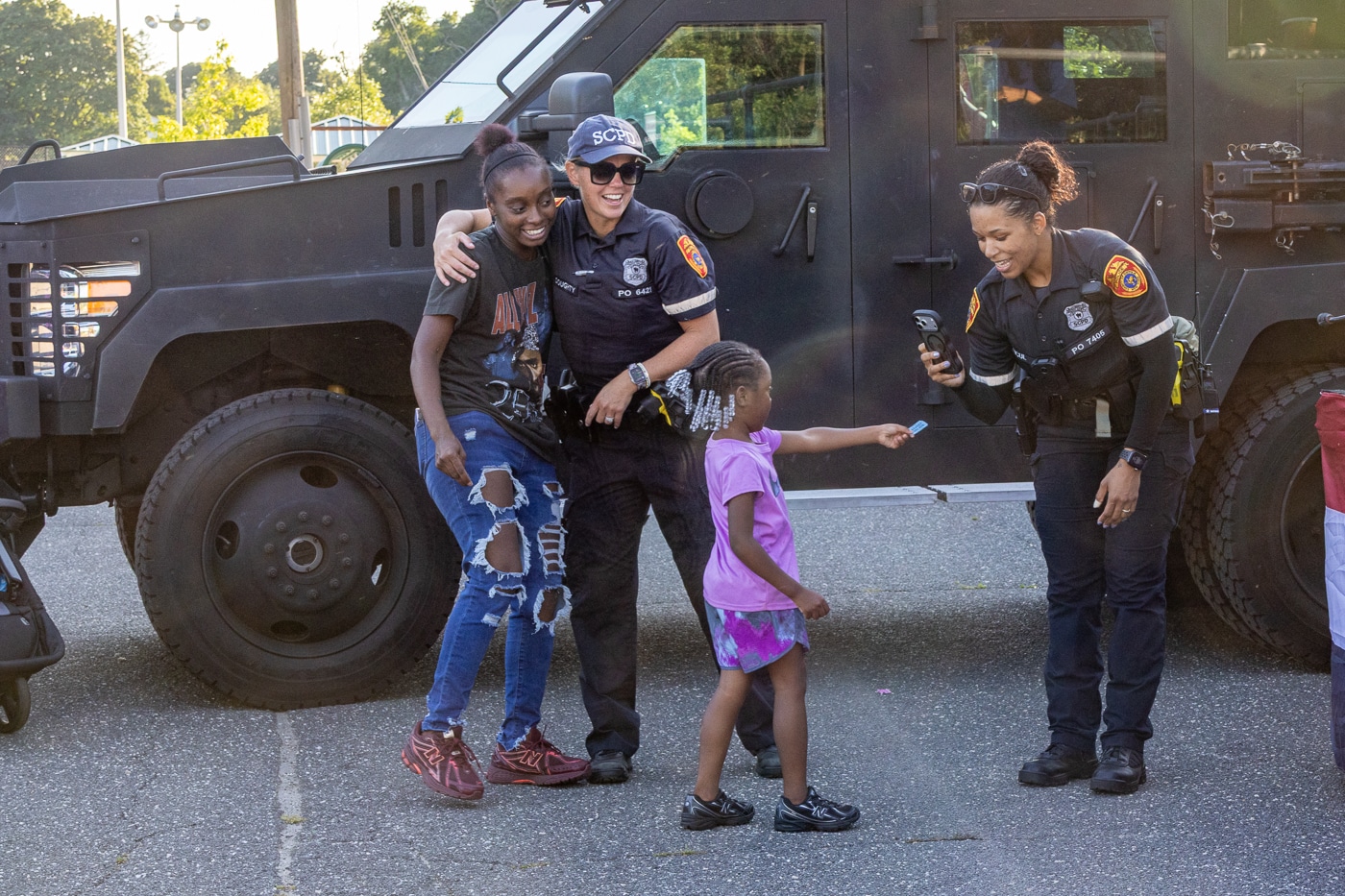 SCPD 2nd Precinct COPE Officer Ilyssa Doughty and CLO Officer Kat Licul. National Night Out Brings the Huntington Community Together at Manor Field Park