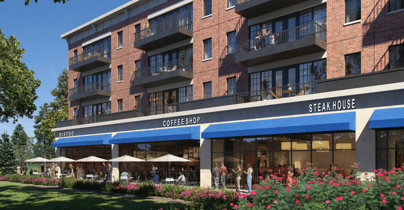 Rendering of The Cornerstone Melville, a proposed 168-unit mixed-use development at 115 Baylis Road in Melville. Cornerstone Melville Advances to Public Hearing After 3-2 Town Board Vote
