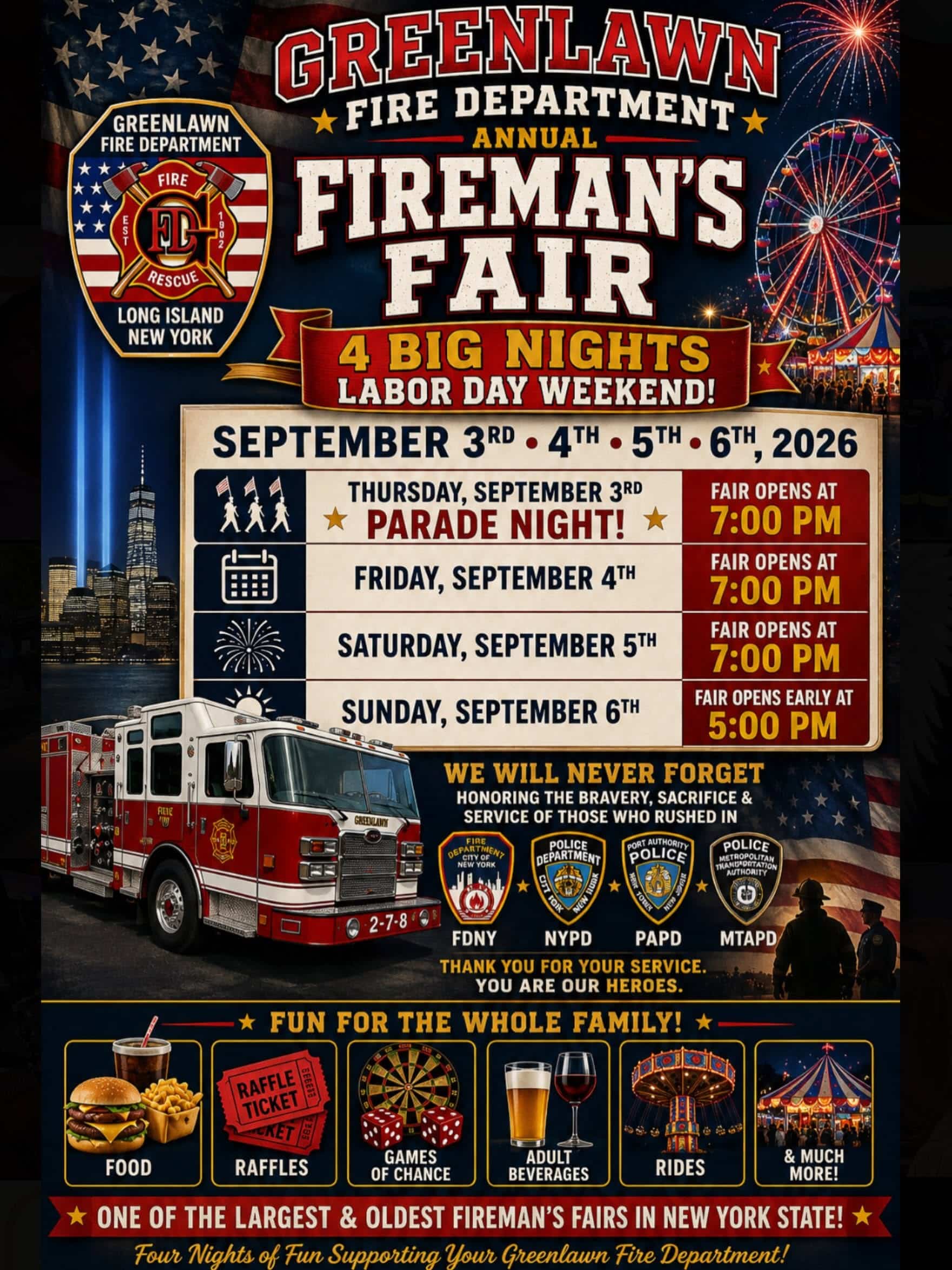 Greenlawn Fire Department Annual Fireman’s Fair - Free