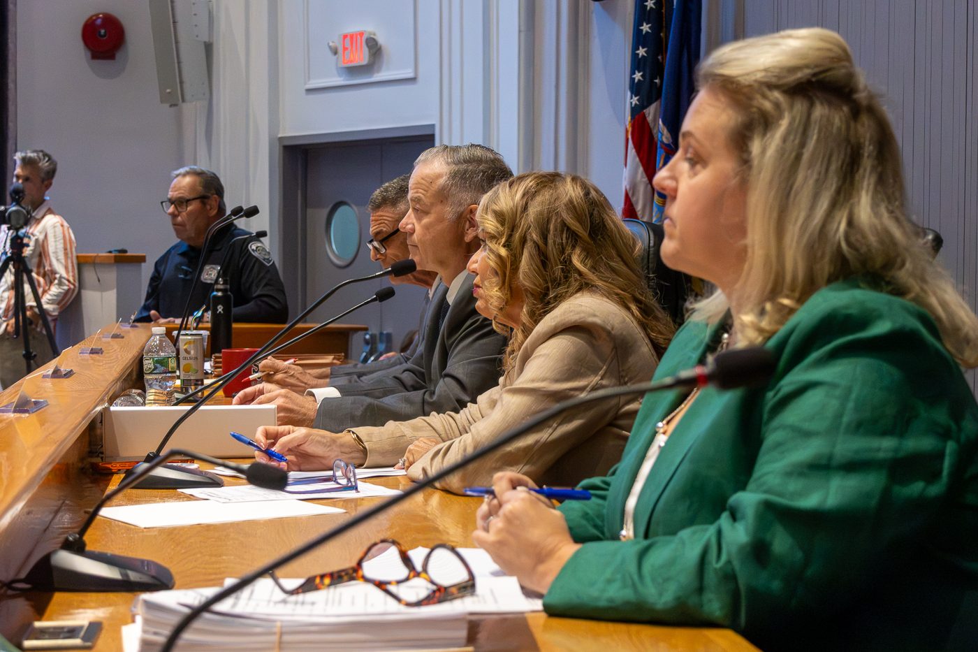 Public Safety Officer Michael Garone, Councilman Dr. Dave Bennardo, Supervisor Ed Smyth, Councilwomen Theresa Mari and Brooke Lupinacci. Huntington Town Board Tackles Six Hearings, Tax Cap Override